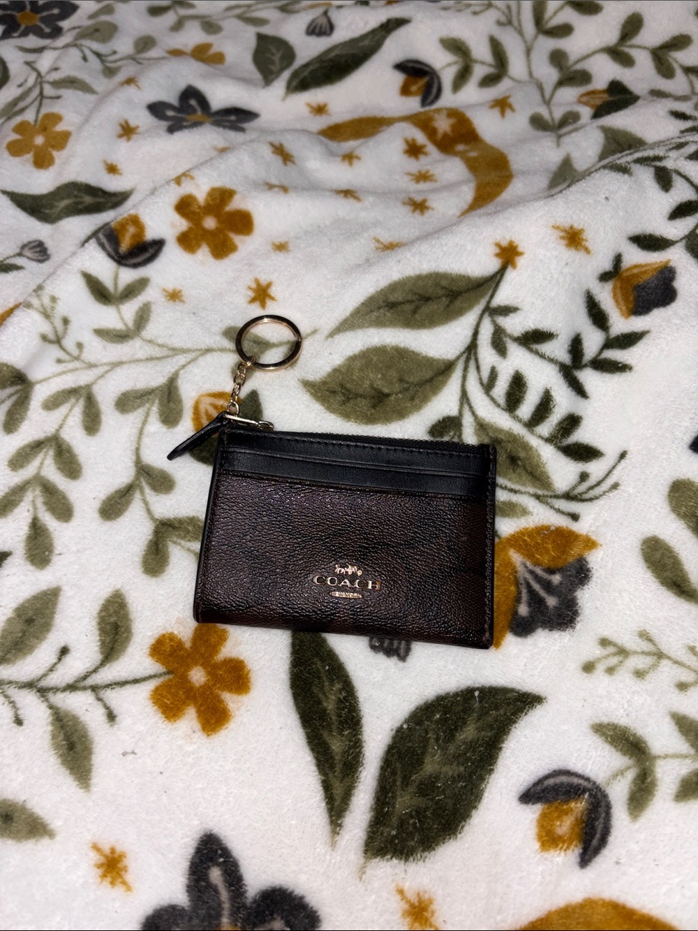 Coach Dark Brown Leather Card Case Key Ring